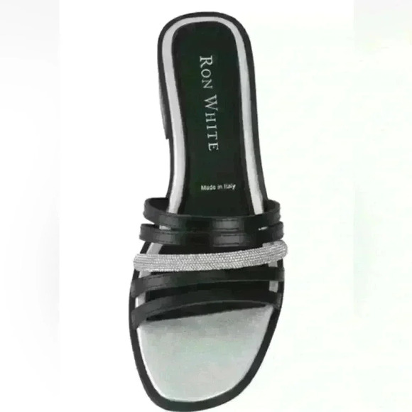 RON WHITE Vega Rhinestone Slide Sandal in Onyx Silver Size 37 New - Picture 4 of 4